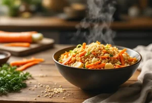 Je prépare ce riz sauté carotte-poireau à la sauce soja dès que je veux un dîner healthy ultra rapide