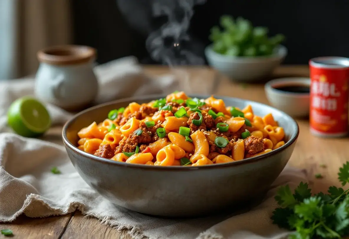 Macaronis au bœuf relevés au gochujang