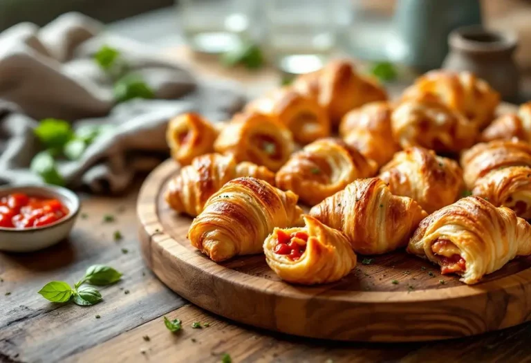 Mini croissants apéritifs garnis façon pizza au jambon et fromage bien fondant Mini croissants apéritifs garnis façon pizza au jambon et fromage bien fondant
