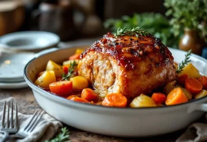 Rouelle de porc caramélisée au miel : cuisson lente au four, viande ultra fondante