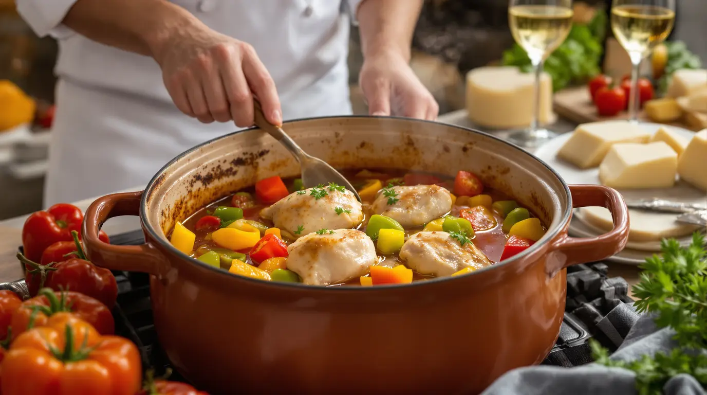 Découvrez le poulet basquaise de ma grand-mère, savoureux et authentique poulet basquaise de ma grand-mère